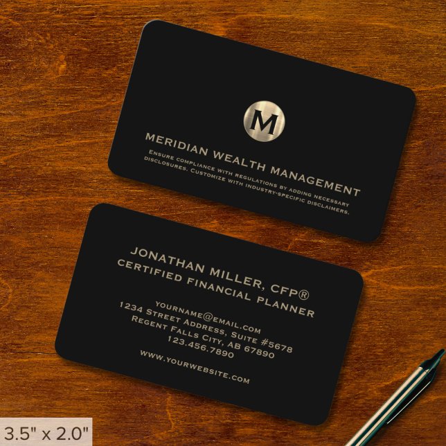 Gold Monogram Financial Planner Business Card (Creator Uploaded)