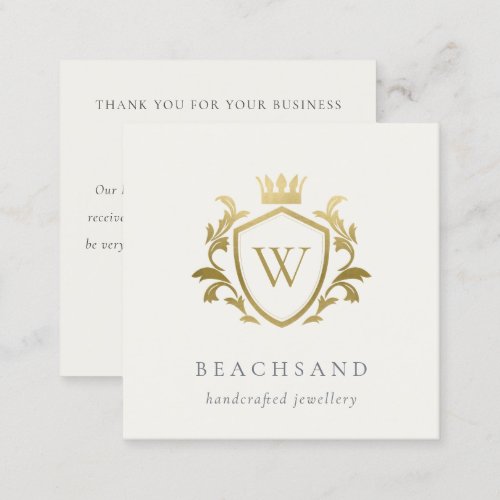 Gold Monogram Floral Crown Crest Review Request Square Business Card