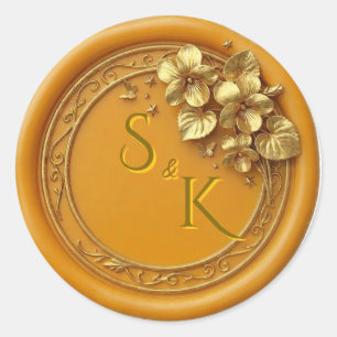 Gold Monogram Floral Wedding Seal