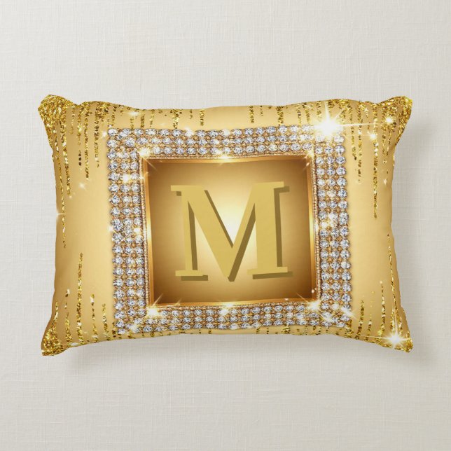 ✨ Gold Monogram Frame Custom Name Design ✨ Accent Pillow (Front)