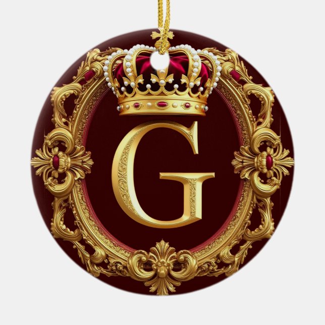 🌸 Gold Monogram G Royal Classic Home Decor Ceramic Ornament (Front)