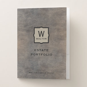 Gold Monogram Genuine Cowhide Leather Look Pocket Folder