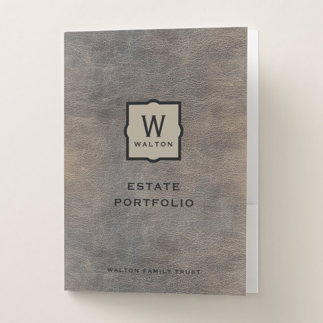 Gold Monogram Genuine Cowhide Leather Look Pocket Folder (Front)