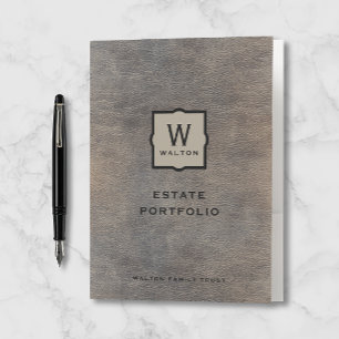 Gold Monogram Genuine Cowhide Leather Look Pocket Folder