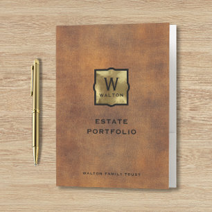 Gold Monogram Genuine Leather Look Pocket Folder