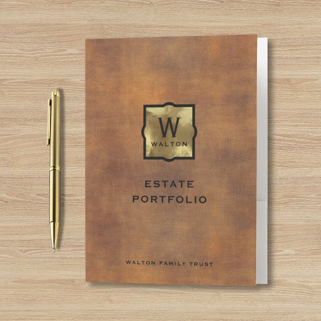 Gold Monogram Genuine Leather Look Pocket Folder (Creator Uploaded)