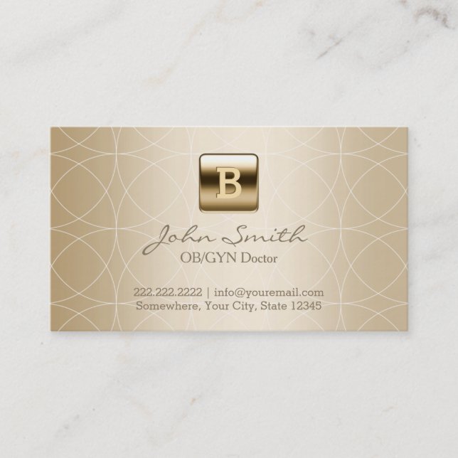 Gold Monogram Geo Patterns OB/GYN Business Card (Front)