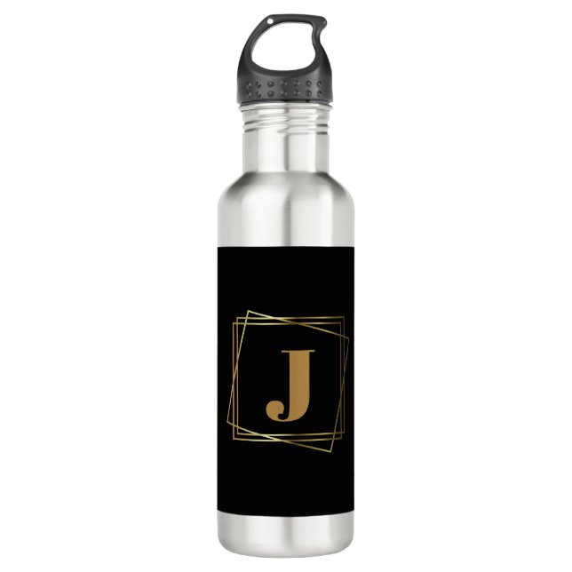 Gold Monogram Geometric Frame  Stainless Steel Water Bottle (Front)
