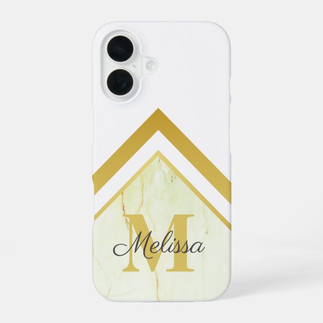 Gold Monogram Geometric Marble iPhone Case (Back)