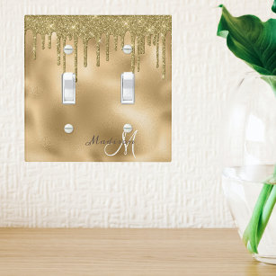 Gold Monogram Glitter Drips Pretty Girly Light Swi Light Switch Cover