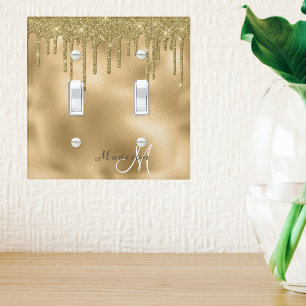 Gold Monogram Glitter Drips Pretty Girly Light Swi Switch Cover