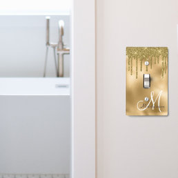 Gold Monogram Glitter Drips Pretty Girly Light Switch Cover