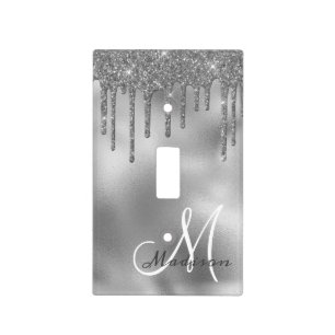 Gold Monogram Glitter Drips Pretty Girly Light Switch Cover