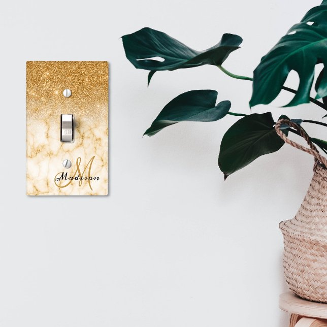 Gold Monogram Glitter Marble Pretty Girly Light Switch Cover (Creator Uploaded)