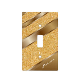 Gold Monogram Glitter Metal Pretty Girly  Light Switch Cover