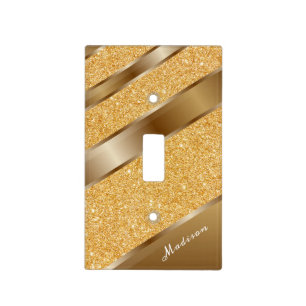 Gold Monogram Glitter Metal Pretty Girly Light Switch Cover