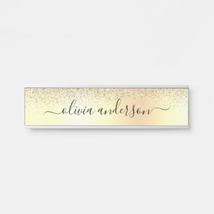 Gold Monogram Glitter Sparkle Girly Script Door Sign