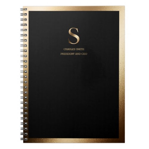 Gold Monogram Gold Frame  Black Notebook