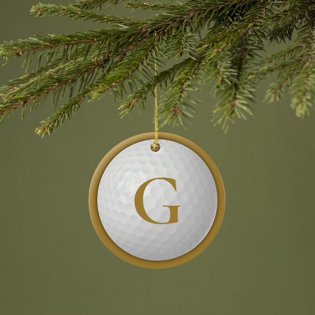 Gold Monogram Golf Ball Ceramic Ornament (Creator Uploaded)