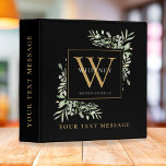 Gold Monogram Greenery  Black Office School 3 Ring Binder<br><div class="desc">Elegant botanical watercolor greenery black and gold monogram binder. Personalize with your initial and name to create a beautiful elegant binder that is unique to you. Perfect for home,  school and business use. Designed by Thisisnotme©</div>