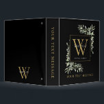 Gold Monogram Greenery  Black Office School 3 Ring Binder<br><div class="desc">Elegant botanical watercolor greenery black and gold monogram binder. Personalize with your initial and name to create a beautiful elegant binder that is unique to you. Perfect for home,  school and business use. Designed by Thisisnotme©</div>