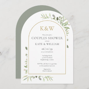 Gold Monogram Greenery Couples Shower Arch Invitation