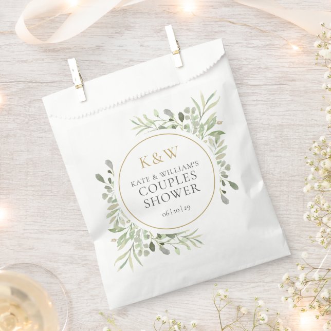 Gold Monogram Greenery Couples Wedding Shower Favor Bag (Clipped)