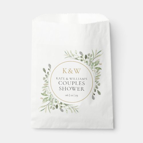 Gold Monogram Greenery Couples Wedding Shower Favor Bag