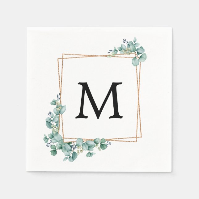 Gold Monogram Greenery Couples Wedding Shower Napkins (Front)