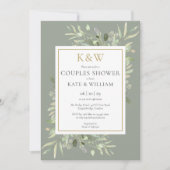 Gold Monogram Greenery Sage Green Couples Shower Invitation (Front)