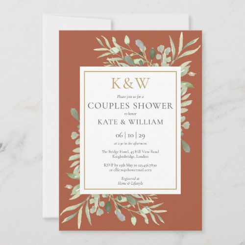 Gold Monogram Greenery Terracotta Couples Shower Invitation