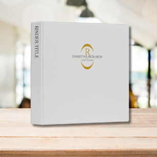 Gold Monogram Grey Modern Elegant Presentation 3 Ring Binder