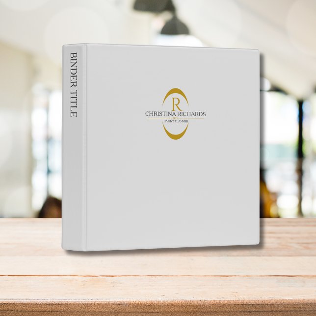 Gold Monogram Grey Modern Elegant Presentation 3 Ring Binder (Creator Uploaded)