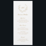 Gold Monogram Guest Name Elegant Wedding Menu<br><div class="desc">Elegant wedding menu featuring a clean and timeless design with your monogram inside of a wreath crest.  Use the template to add each guest name and skip the place cards.</div>