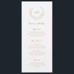 Gold Monogram Guest Name Elegant Wedding Menu<br><div class="desc">Elegant wedding menu featuring a clean and timeless design with your monogram inside of a wreath crest.  Use the template to add each guest name and skip the place cards.</div>