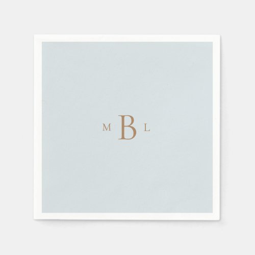 Gold Monogram Ice Blue Wedding Napkins