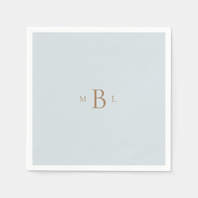 Gold Monogram Ice Blue Wedding Napkins (Front)