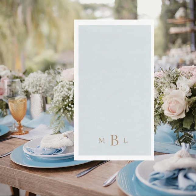Gold Monogram Icy Blue Wedding   Paper Guest Towels (Creator Uploaded)