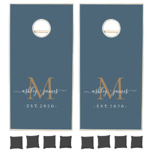 Gold Monogram Indian Teal Wedding Cornhole Set
