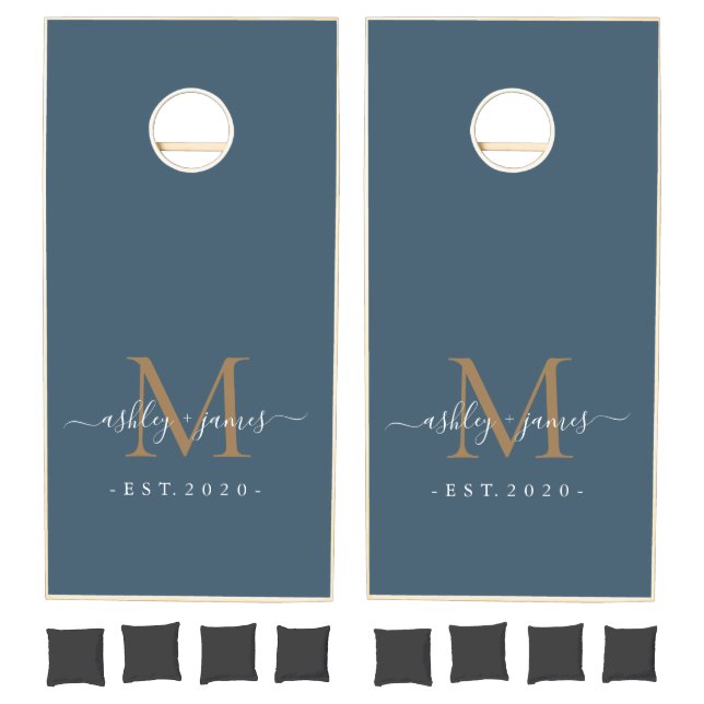 Gold Monogram Indian Teal Wedding Cornhole Set (Set)