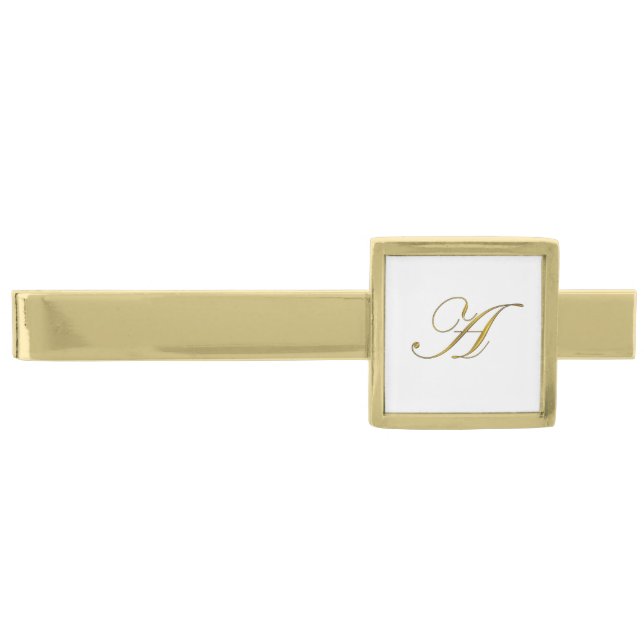 Gold Monogram Initial A Gold Finish Tie Bar (Front)