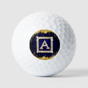 Gold Monogram Initial A With Blue Glitter Golf Balls