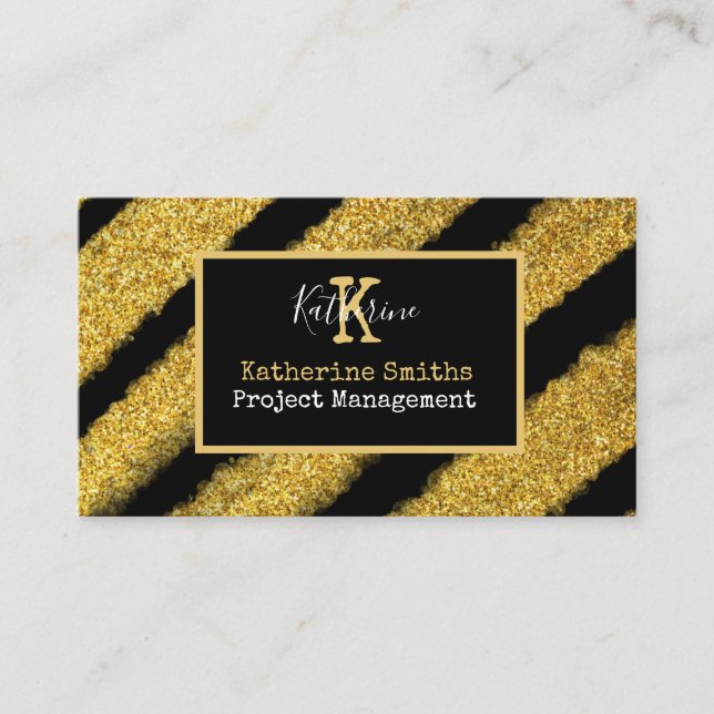 Gold Monogram Initial and Name Black & Gold Theme  Business Card (Front)