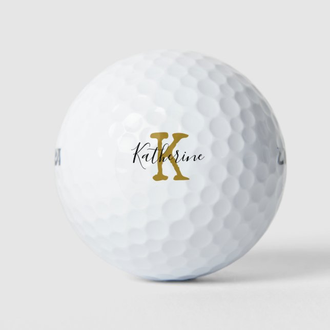 Gold  Monogram Initial and Name  Golf Balls (Front)