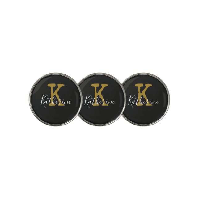 Gold  Monogram Initial and Name  Golf Balls Ball Marker (3 Up)