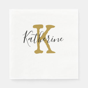 Gold Monogram Initial and Name Golf Balls Napkins