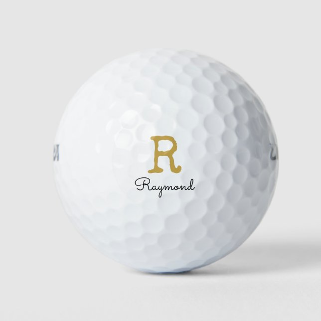 Gold Monogram Initial and Name Monogram black Golf Golf Balls (Front)