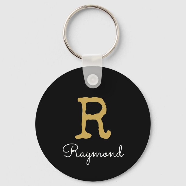 Gold Monogram Initial and Name Monogram black    Keychain (Front)