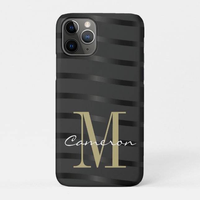 Gold Monogram Initial and Name On Black Case-Mate iPhone Case (Back)