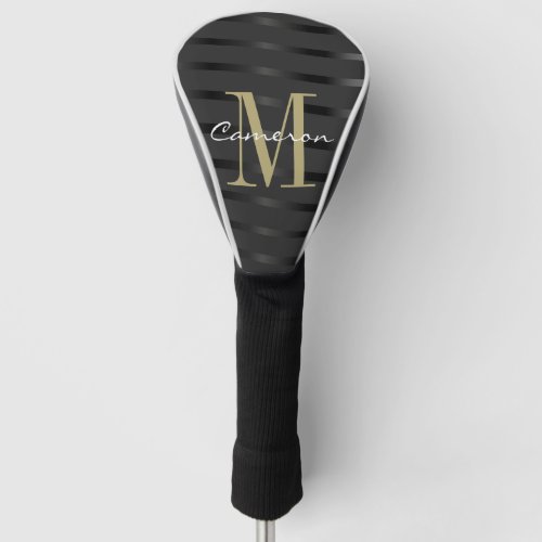 Gold Monogram Initial and Name On Black Gift Golf Head Cover